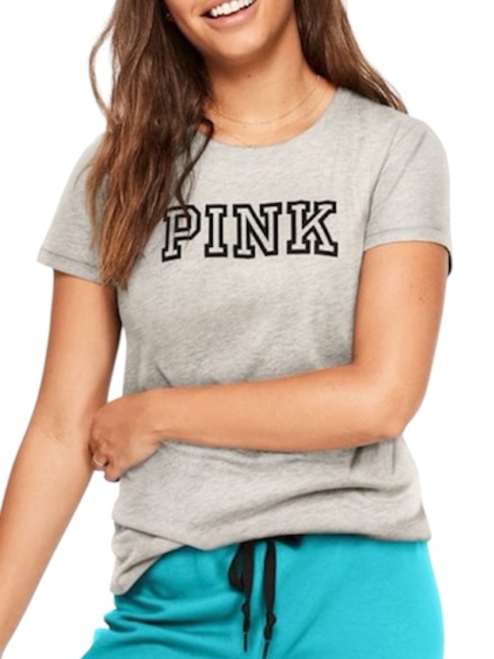 PINK Light Gray Campus Logo Tee